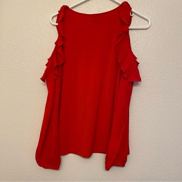 Halogen Nordstrom HA372331 MI RED PEPPER Cold shoulder long sleeve blouse top S - Picture 3 of 11
